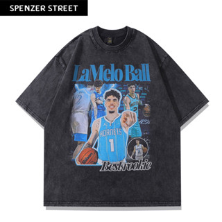 Spenzer.street | 🖤 Lamelo ball blue โอเวอร์ไซส์ เสื้อผ้าสตรีท เกาหลี y2k แฟชั่น ทราวิส 2pac ฮิต 2023 มาใหม่