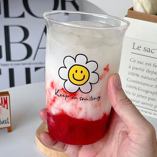 พร้อมส่ง🍑 แก้วน้ำ Smile and Daisy แก้วทรงสูง แก้วใส 71002