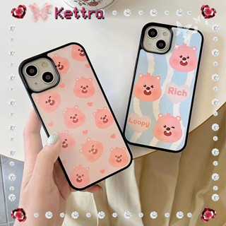 💜Kettra💜การ์ตูน หมีน้อย รุ่นคู่ สีฟ้า สีชมพู iPhone 11 14 pro max ป้องกันการหล่น ขอบเต็ม ขอบดำ case for iPhone 12 13