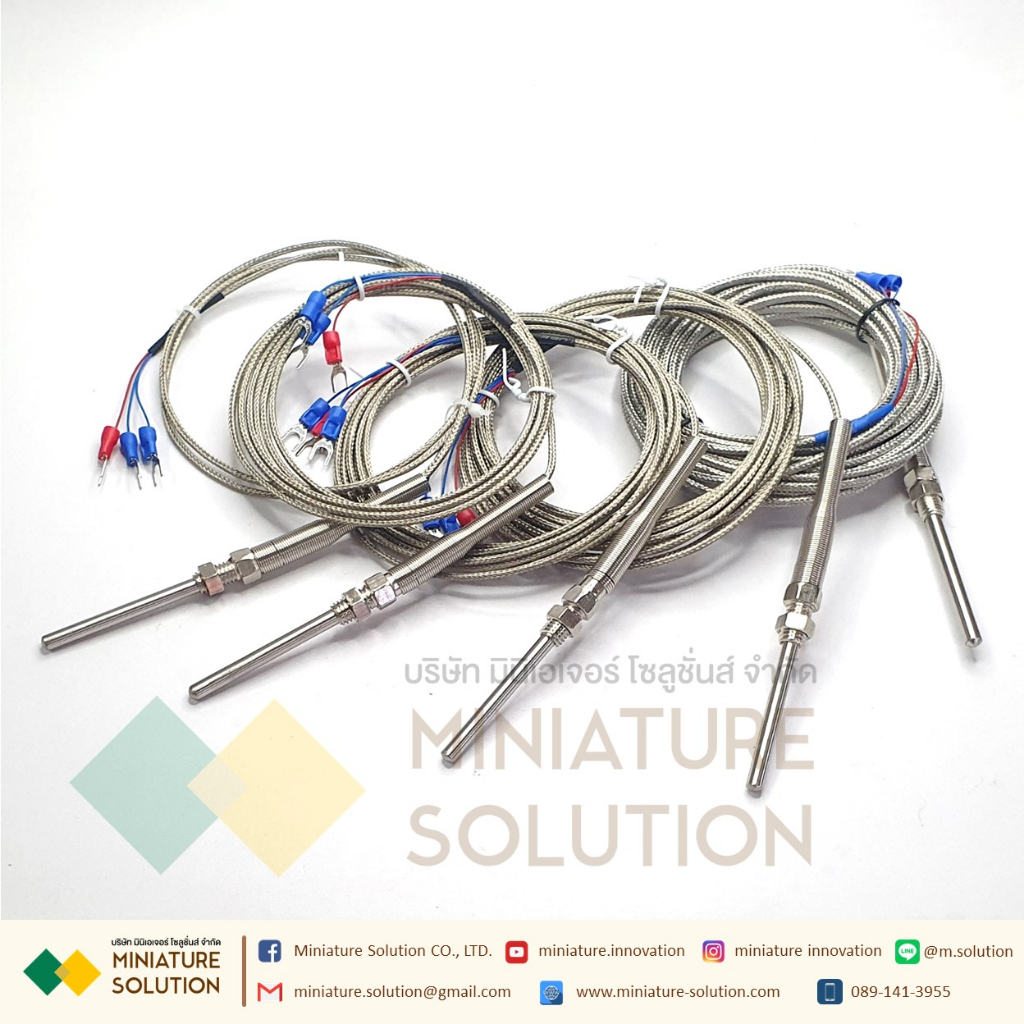 RTD PT100 เซ็นเซอร์วัดอุณหภูมิ Probe PT100 thermal resistance 3 สาย สายยาว 1-5เมตร โพรบยาว 50mm 0- 400 ℃ M8*1.25