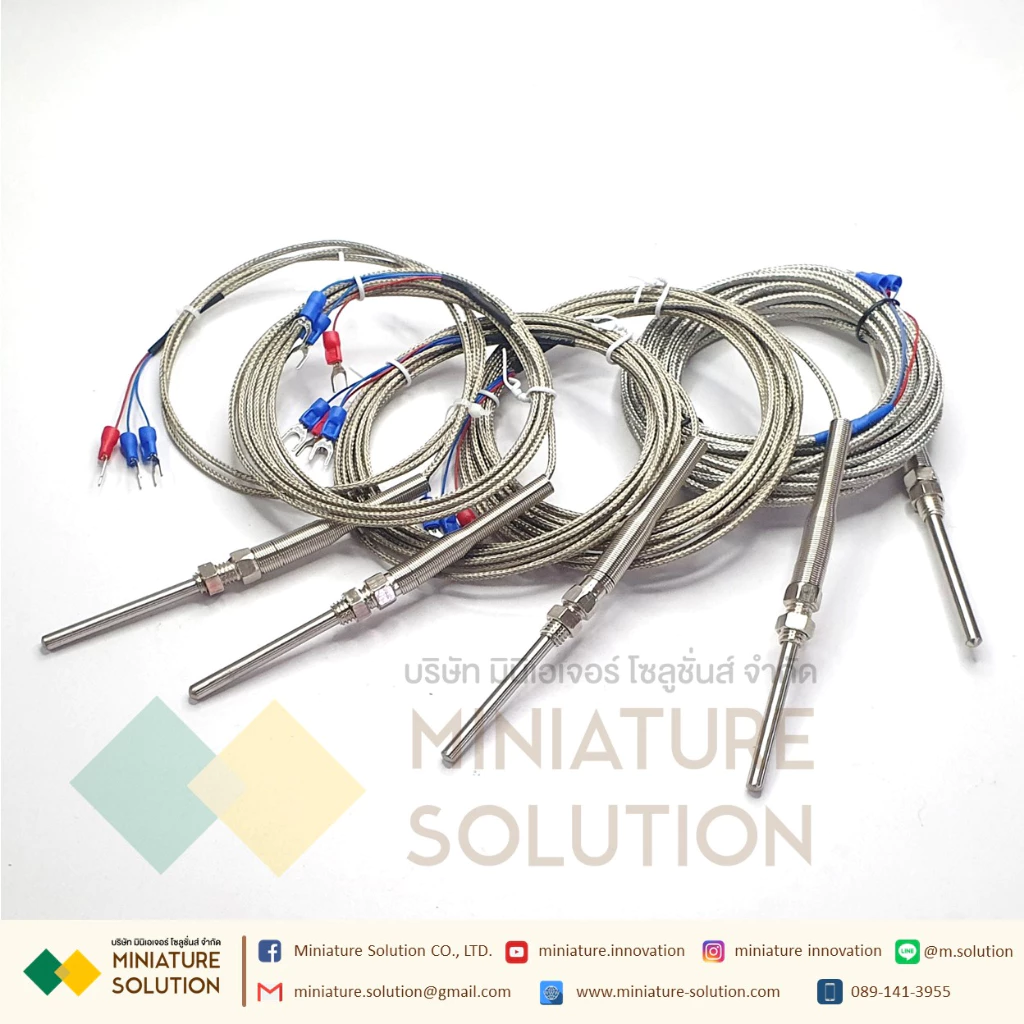 RTD PT100 เซ็นเซอร์วัดอุณหภูมิ Probe PT100 thermal resistance 3 สาย สายยาว 1-5เมตร โพรบยาว 50mm 0- 400 ℃ M8*1.25
