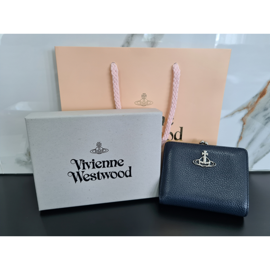 (มือสอง) กระเป๋าสตางค์หนังแท้ สีกรม แบบสองพับ (bifold) Vivienne Westwood Jordan Wallet