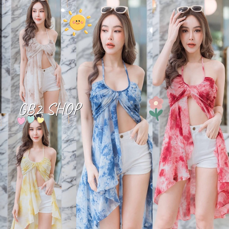 GB2☀️🌴พร้อมส่ง✨เสื้อลายหินอ่อน สายเดี่ยว คล้องคอ🌷