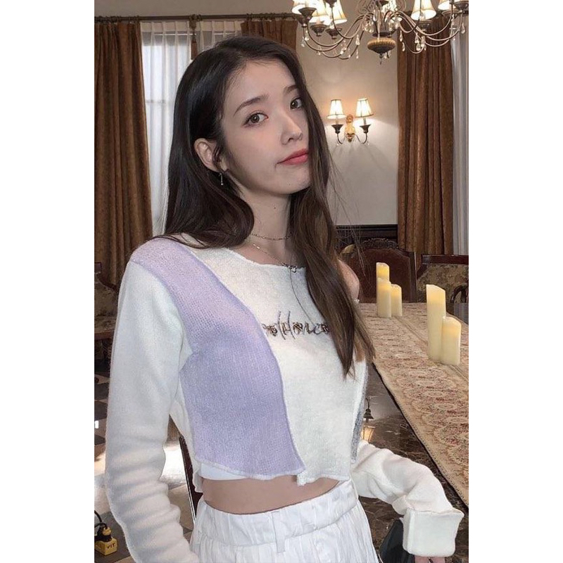 [พร้อมส่ง] 💜 ODDO - patchwork damage knit top 💜