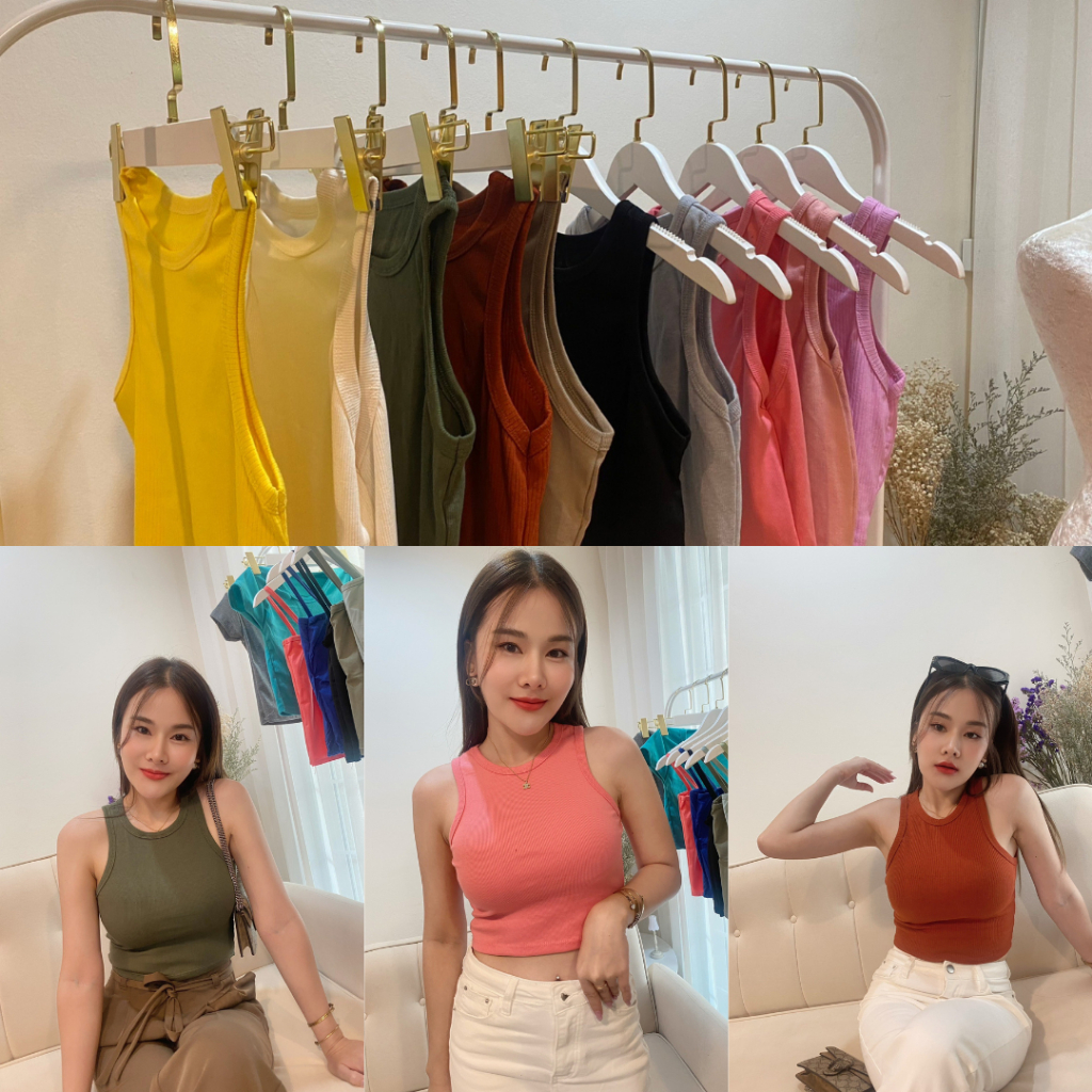 เสื้อกล้ามครอปแขนกุด ขนาดฟรีไซส์ F เลือกสีได้ (KK)