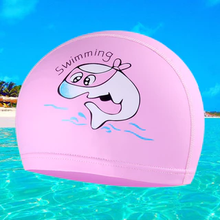 หมวกว่ายน้ำเด็ก🏊‍♀️🏊‍♀️ หมวกว่ายน้ำผ้าPUความยืดหยุ่นดี ออกแบบสวย ลายน่ารัก ใส่สบาย