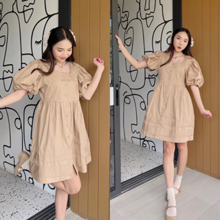 Theyourlooks ♡ พร้อมส่ง Brown dolly dress มินิเดรส แขนตุ๊กตา (TYL453)