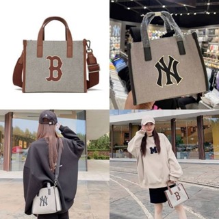 กระเป๋าถือ​/สะพายได้​ Mlb​ รุ่น​ Basic​ Big Logo Canvas S-Tote ใส่โทรศัพท์​ได้​ท​ุ​กรุ่น​