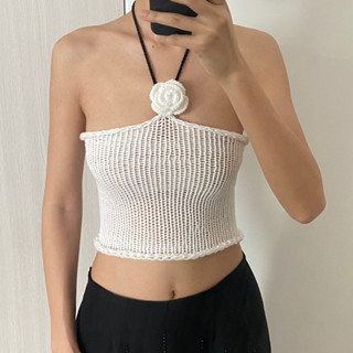 🌸White Flower Top- Knit tube top🤍