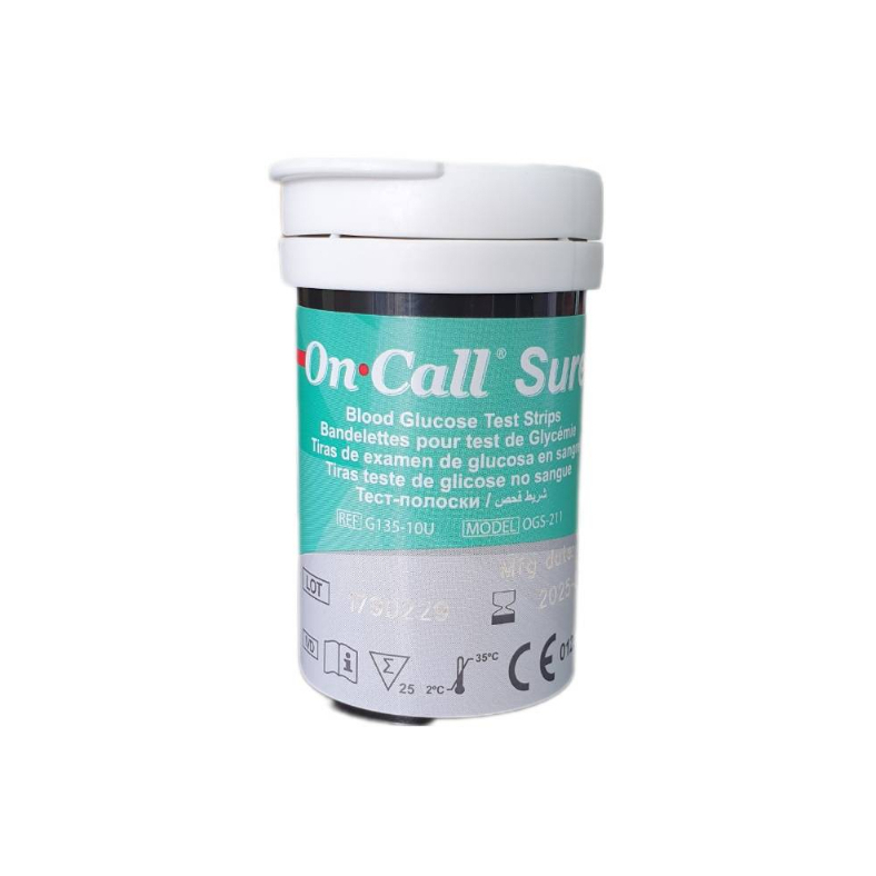 แผ่นตรวจน้ำตาล oncall sure 25 test แบ่งขาย 1 ขวด on call sure เยอรมัน