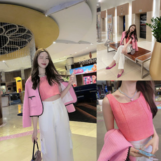 SLYQ FLAMINGO TWEED CROP TOP เสื้อครอปแขนกุดผ้าทวีด