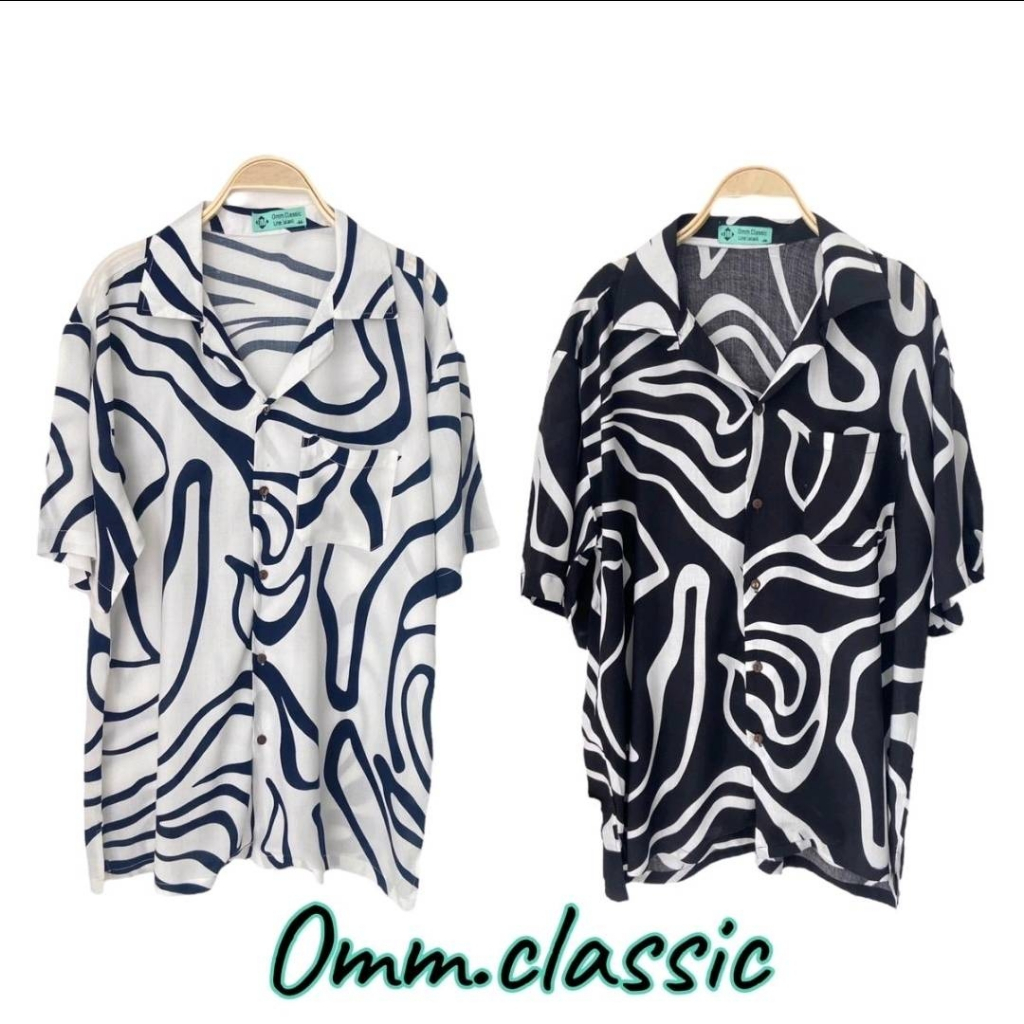 เสื้อฮาวายผ้านิ่ม(สปันเรยอน)ลายเส้นโค้ง