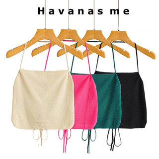 Havanas me เสื้อไหมพรมผูกคอ crop top สายยาวไขว้หลัง เซ็กซี่