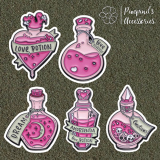 ʕ •ᴥ•ʔ ✿ พร้อมส่ง : เข็มกลัดเซ็ทขวดยาพิษสีชมพู | Pink Potion Bottle Enamel Brooch Pin Set.