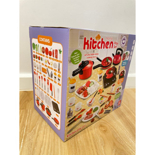 Home kitchen playset อุปกรณ์ทำอาหาร สีแดง เสียงมีควัน เสมือนจริง