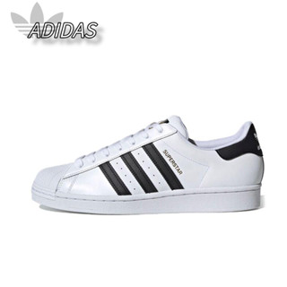 adidas originals Superstar ของแท้ 100% รองเท้าผ้าใบสีขาวและสีดำหัวเปลือกหอยอินเทรนด์