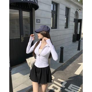 cherryshop พร้อมส่ง เสื้อแจ็กเก็ตกันแดดสำหรับกิจกรรมกลางแจ้งแขนยาวสำหรับผู้หญิง มีซิปรูด รัดรูปสวย ผ้ายืดหยุ่นได้ดี