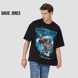 DAVIE JONES เสื้อยืดโอเวอร์ไซส์ พิมพ์ลาย สีดำ Graphic Print Oversized Extra T-Shirt in black WA0143BK