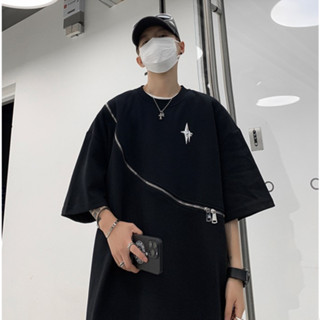 KR984 เสื้อยืดเกาหลีเกาหลี Oversize แขนกึ่งยาวซิบตรงกลาง y2kโครตหล่อเท่ห์