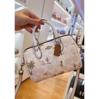 👜กระเป๋าทรงหมอนใบเล็กน่ารักมาก สีใหม่NEW Coach Mini Rowan Crossbody In Signature Canvas With Hula Print