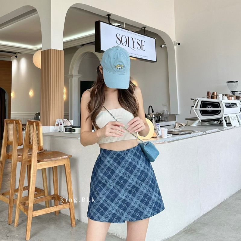 มาเพิ่ม✅กระโปรงกางเกงเอวสูงผ้ายีนส์ทอลายเก็บทรงสวยที่สุดจร้ามีS-2XL✅