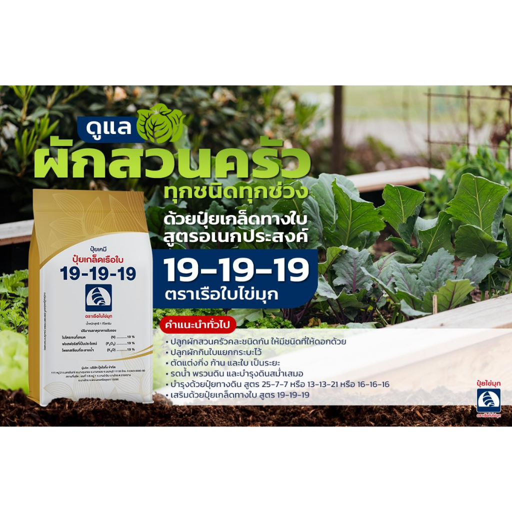 ปุ๋ยเกล็ดตราเรือใบไข่มุก 19-19-19 (1 ก.ก.) สูตรเสริมสร้างการเจริญเติบโต บำรุงต้น บำรุงใบ ช่วยให้พืชเจริญเติบโตแข็งแรง