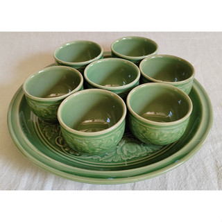 ข้าวพระพุทธ สีเขียว ชุดน้ำชา แก้วชา ถวายข้าว ถ้วยชา ไหว้พระพ…