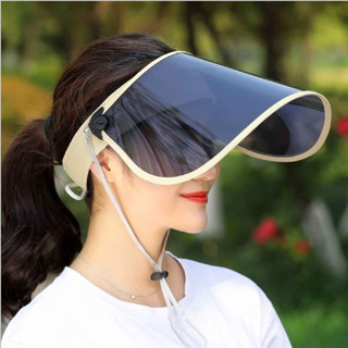 หมวกกันแดด หมวกป้องกันแสง UV ปรับระดับได้ มีสายคล้องคอ มีสายรัดกระชับศรีษะ ใส่กันแดดกันลม สำหรับขับขี่จักยานยนต์  เล่นกี