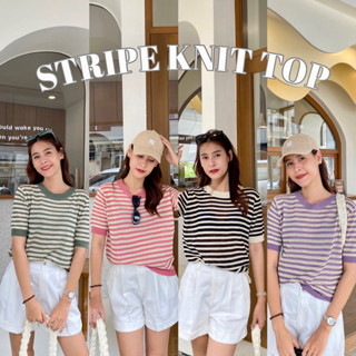 ( 𝟗.𝟗 BP100PAY ลด 25% ) 𝗦𝗧𝗥𝗜𝗣𝗘 𝗞𝗡𝗜𝗧 𝗧𝗢𝗣 (𝟯𝟬𝟬.-) เสื้อไหมพรมริ้ว เป็นงานถักทั้งตัว