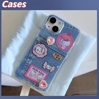 คูปองเคลม🎀เคสไอโ case for iphone 11 12 ผ้ายีนส์พิมพ์ลายการ์ตูน HelloKitty เคส 14 13 12 11 pro max เคสโทรศัพท์ที่ทนทาน