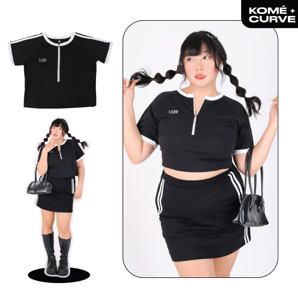 kome.girls (curve) กรอกโค้ดลด 75.- ꒰MARKOME꒱ เสื้อคอกรมซิป รุ่น Sporty t-shirt