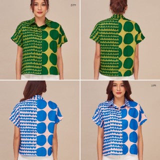 📌ทักก่อนสั่ง📌เสื้อเชิ้ตลินิน แขนสั้น  ลาย Polkadot อก45” 5thJan