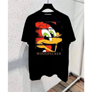 เสื้อ Oversize สกรีน ดำ Woodpecker