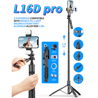 มาใหม่L16D PRO 1.8 เมตร มีไฟ LED!!!ใหม่ L16 ขาตั้งกล้องไม้เซลฟี่ไร้สาย 1.8m. พับได้มาพร้อมรีโมทบลูทูธพิเศษสามารถใช้กล้อง