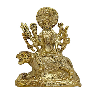 พระแม่อุมานั่งเสือ พระแม่ทุรคา พระแม่ปราวตี วัสดุทองเหลือง สูง 7.2 ซม. Durga Goddess Brass Statue Home Decor by Boss