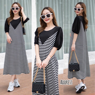 🌈🌿🌼🌸🌺🤎🧡🇰🇷 Stripe Patch Plain Maxi Dress