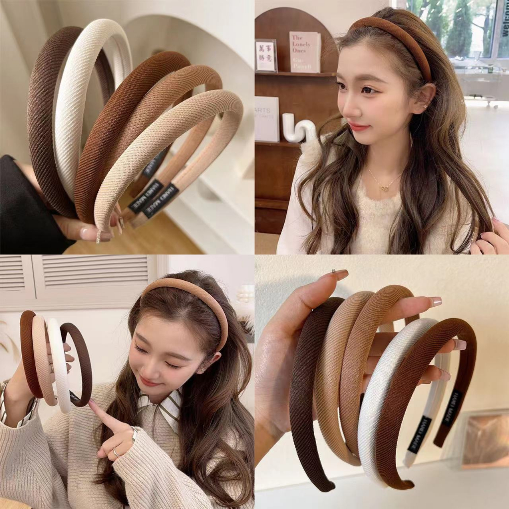 ที่คาดผม ฟองน้ำลายทางย้อนยุคสีกาแฟที่เรียบง่าย