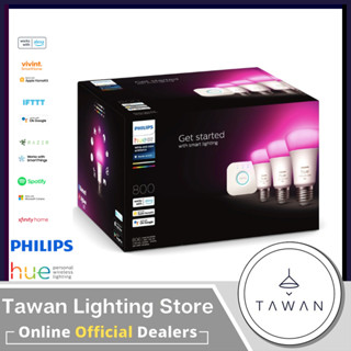 [ประกันศูนย์ 2 ปี]Philips Hue Starter Kit หลอดไฟเปลี่ยนสีอัจฉริยะ 3 หลอด พร้อม Philips Hue Bridge