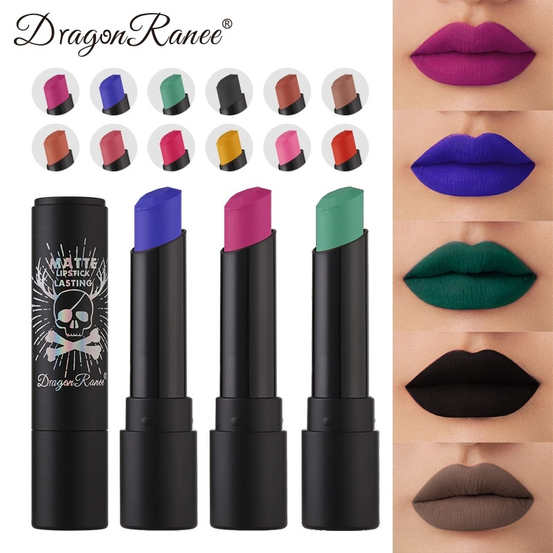 ลิปสติก เนื้อเนียน สีแมท ฮาโลวีน ลิปดำ ขาว ม่วง เขียว แดง น้ำเงิน สีนู้ด Halloween Party Matte Smooth Lipstick Makeup