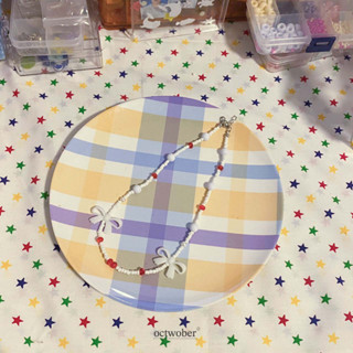 สร้อยคอลูกปัดแฮนด์เมด Bead Necklace White Bow | octwober