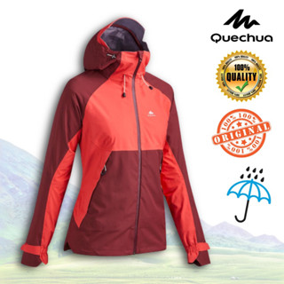 เสื้อแจ็คเก็ตกันฝนสำหรับผู้หญิงใส่เดินป่า รุ่น MH500 (สีฟ้าแดง) QUECHUA