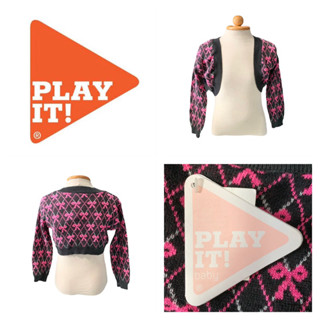 Play It ! (P9) ของแท้ เสื้อคลุมไหมพรม เด็กผู้หญิง แขนยาว ลายตัดโบว์ ชมพู/ดำ