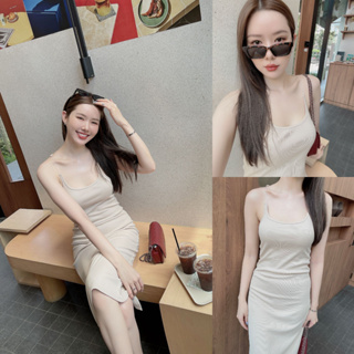 SLYQ ROCHELLE RIBBED CLEAR STRAP BODYCON DRESS เดรสยาวสายเดี่ยวผ้าร่องยืดสายเดี่ยวใส ทรงเข้ารูปบอดี้คอน