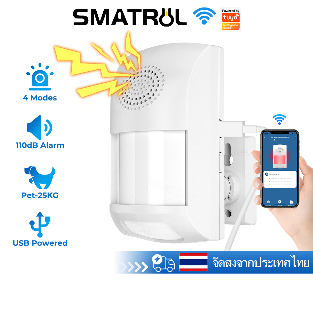 House Alarms 399 บาท SMATRUL Tuya สมาร์ท WiFi PIR เซนเซอร์จับการเคลื่อนไหว Usb บ้าน ระบบกันขโมย สัญญาณเตือนสัตว์เลี้ยง ภูมิคุ้มกัน APP รีโมตคอนโทรล ตั้งเวลา Home Appliances