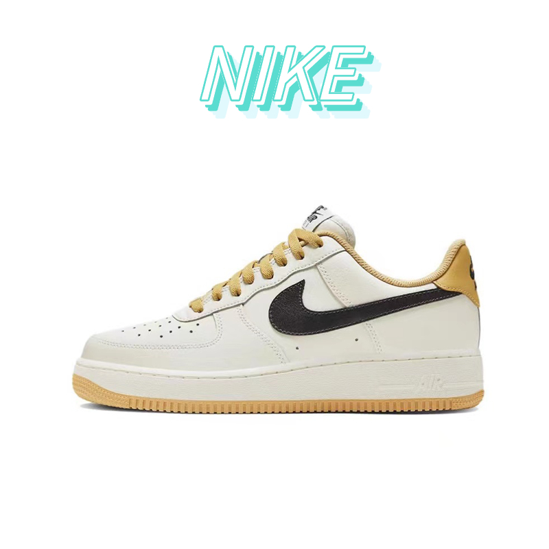 Nike Air Force 1 Low Classic Low Top รองเท้าผ้าใบสีขาวเหลืองดำของแท้ 100%