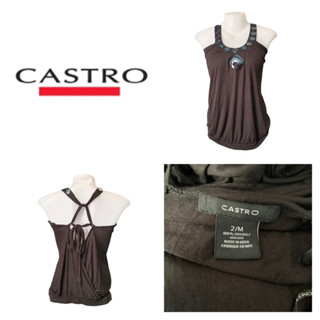 Castro(แคสโทร) เสื้อคล้องคอ ผู้หญิง สีดำ ปักสายผูก M อก30-36