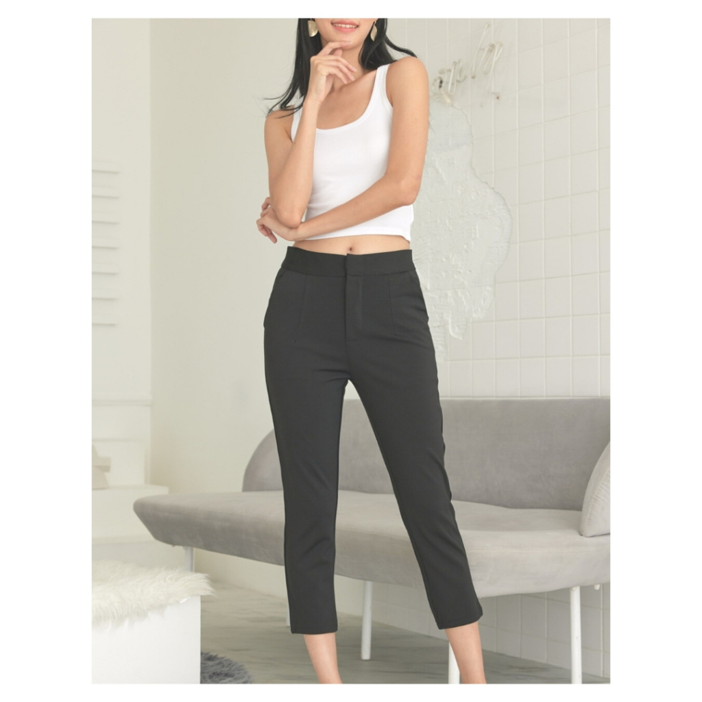 YNO Slim cropped trousers กางเกง 7 ส่วนตะขอหน้าผ้าโรเชฟ 27150