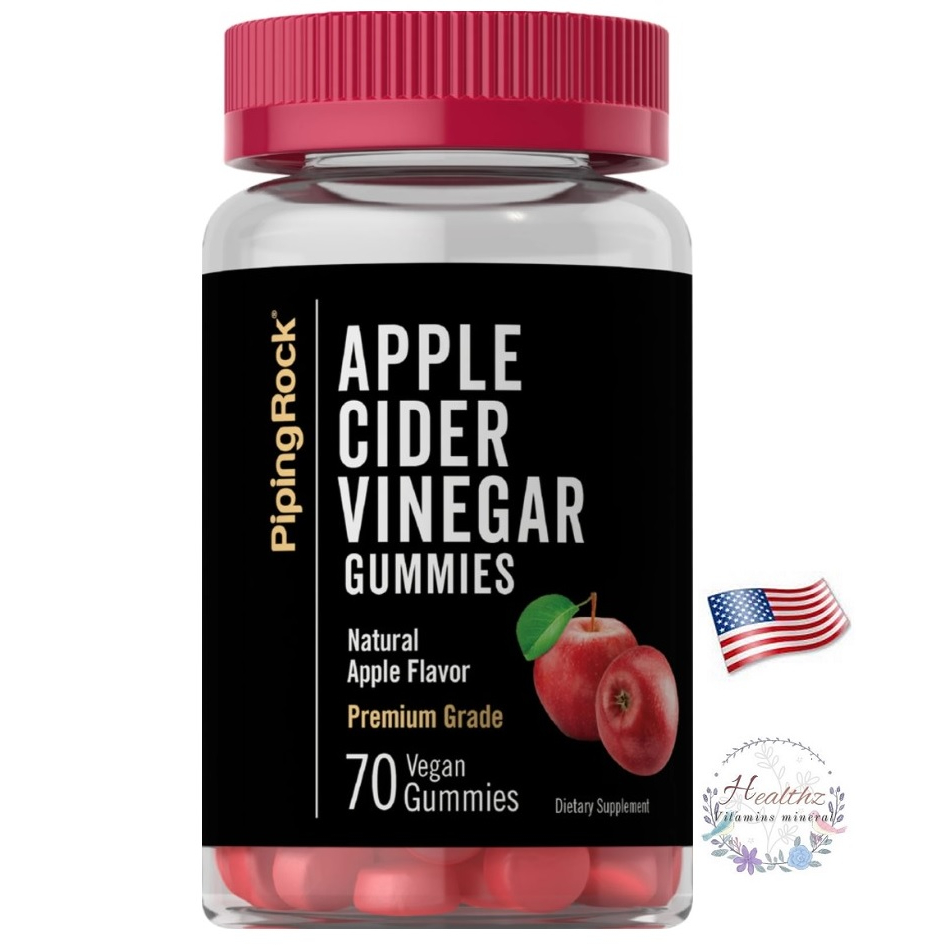 Apple Cider Vinegar 600 mg 70 Vegan Gummies แอปเปิ้ลไซเดอร์ กัมมี่ Pipingrock รสแอปเปิ้ล