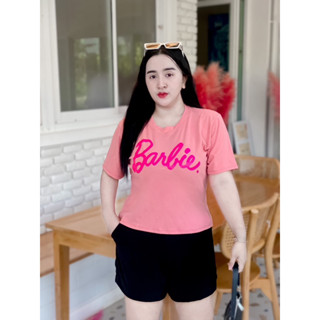 ย.31เสื้อยืดสาวอวบสกรีนBarbie ผ้ายูนิโคล่ อก40-50