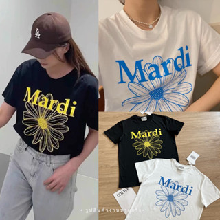 (VL) Mardi t-shirt 🌼🩵🖤 เสื้อยืดลายดอกไม้สุดฮิต รุ่นใหม่ งานชนช็อปแบรนด์ดังเกาหลีเลยค่าา ผ้าใส่สบาย